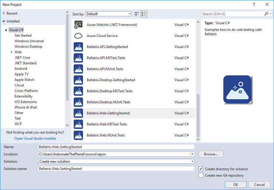 Create Getting Started Visual Studio